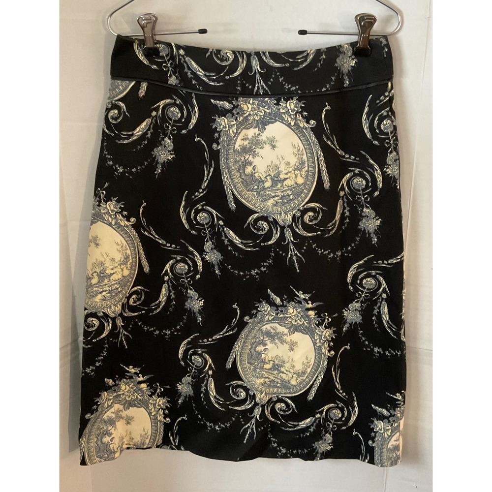 Fjall Womens Black Toile De Jouy Medallion Pencil Skirt Cotton Lycra Size 6 USA